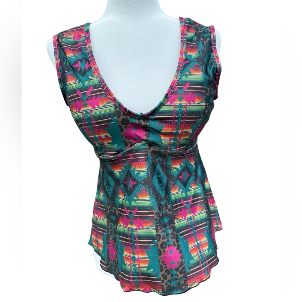 CRAZY TRAIN River Bend Tankini Swimsuit Top NWT Western Aztec Lined Medium